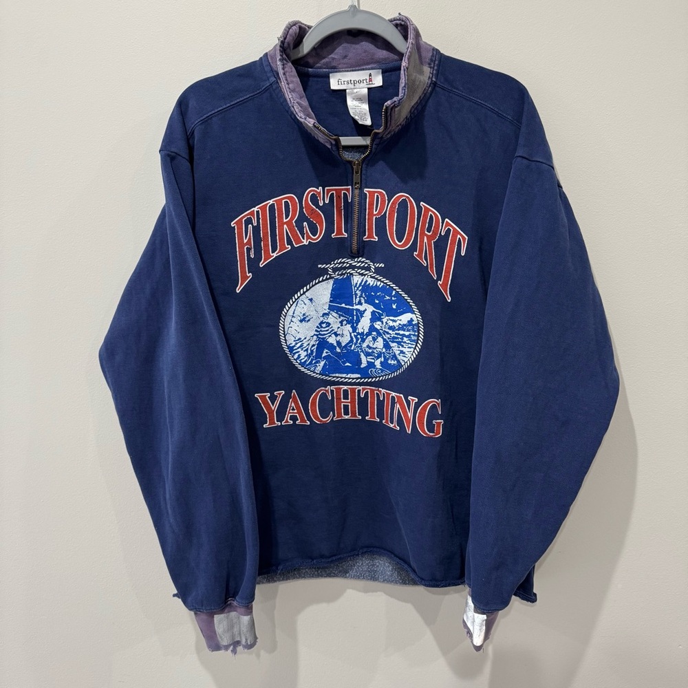 Firstport Yachting Quarter Zip Size Medium Distressed Navy